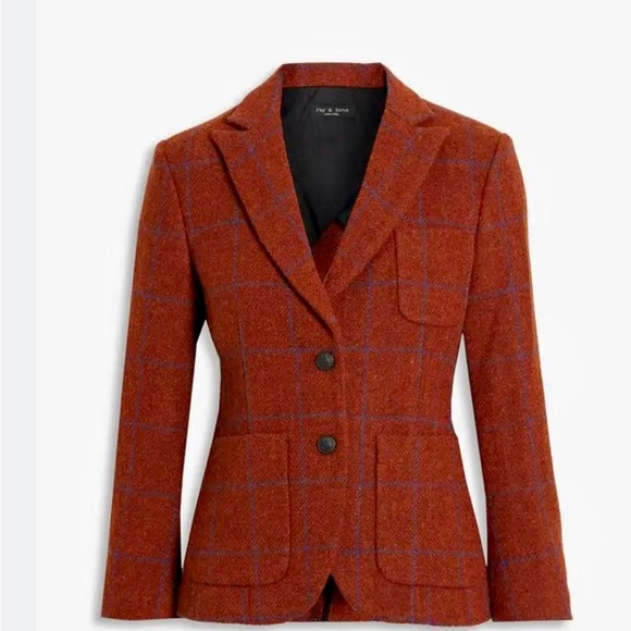 rag & bone Jackets & Blazers - Nancy Windowpane Plaid Wool Blazer In Rust Color by rag & bone  (size 0)